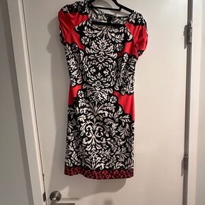 INC Paisley black & white with coral dress